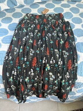 NATURAL LIFE Black Maxi Skirt with Red, Teal, Cream, and Purple Floral Print